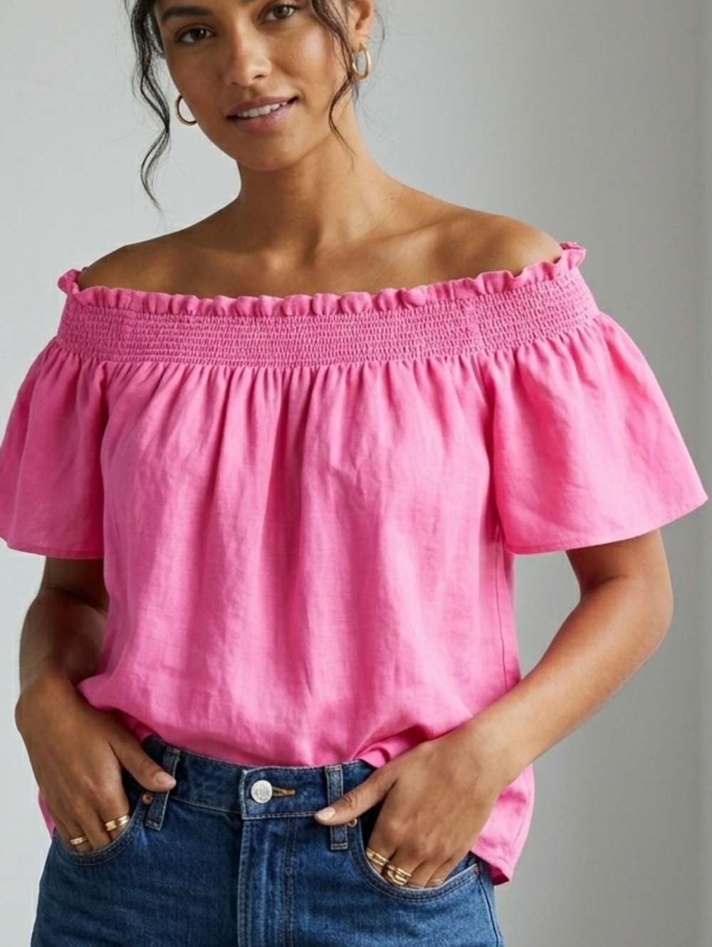 Lilly Pulitzer Hit Pink Off Sholder Blouse